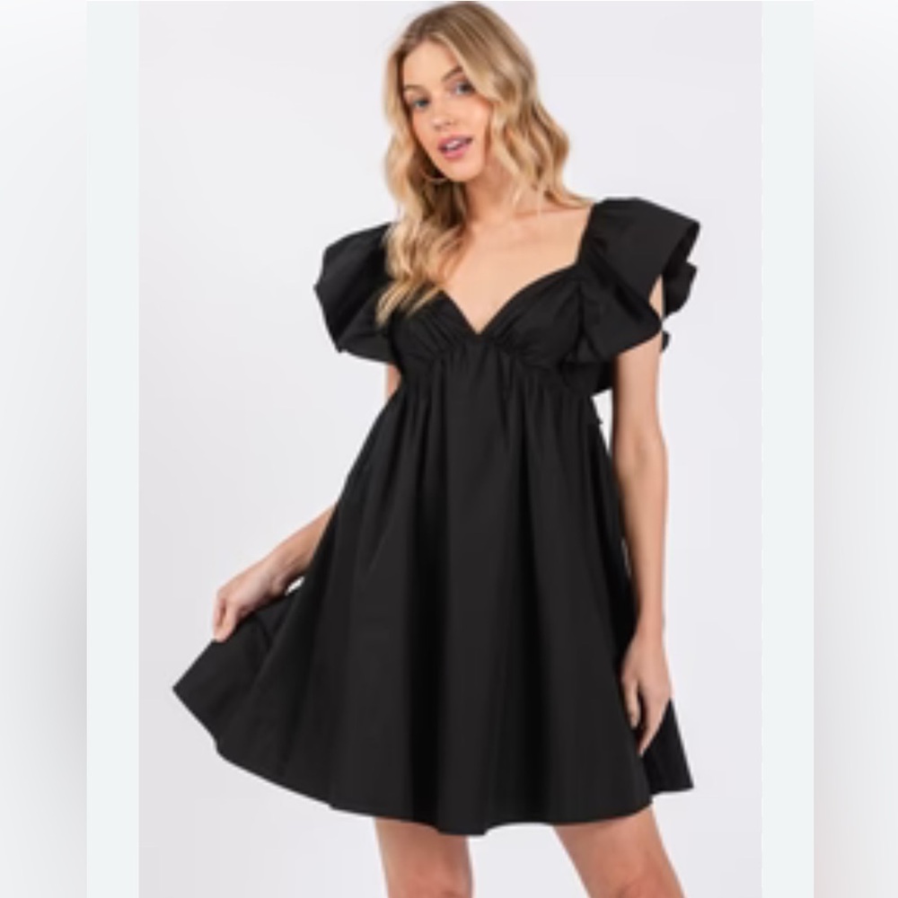Mini Black Ruffle Sleeve Dress